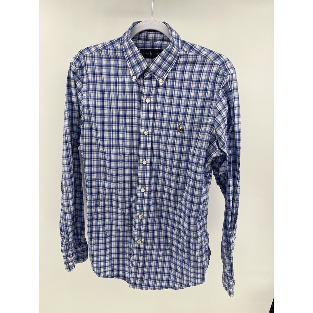 Ralph Lauren Cotton Blue and White Plaid Striped Button Down Shirt Men's Medium - Picture 1 of 9